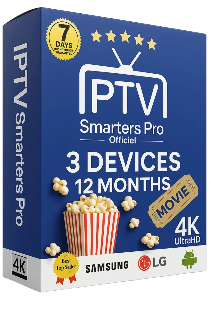 12-month IPTV Smarters Pro subscription for 3 devices with best seller badge