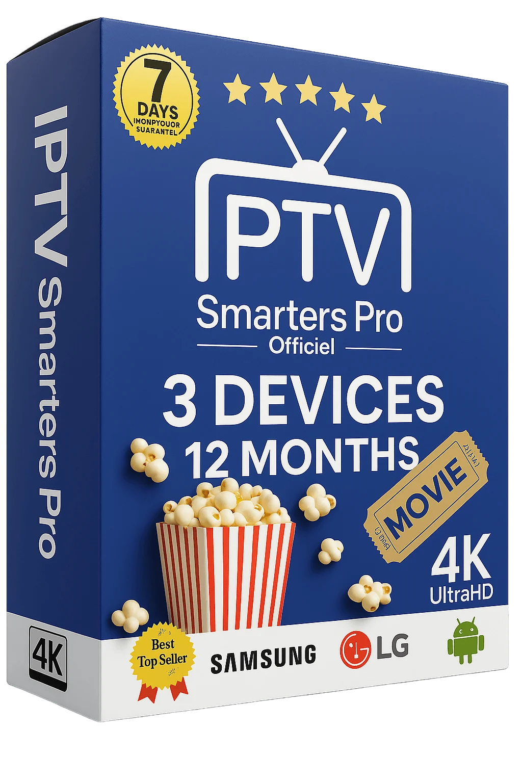12-month IPTV Smarters Pro subscription for 3 devices with best seller badge