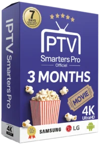 3-month IPTV Smarters Pro subscription with popcorn movie box design