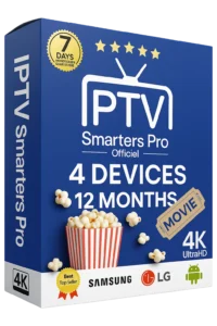 IPTV Smarters Pro 12-month subscription for 4 devices with 4K streaming