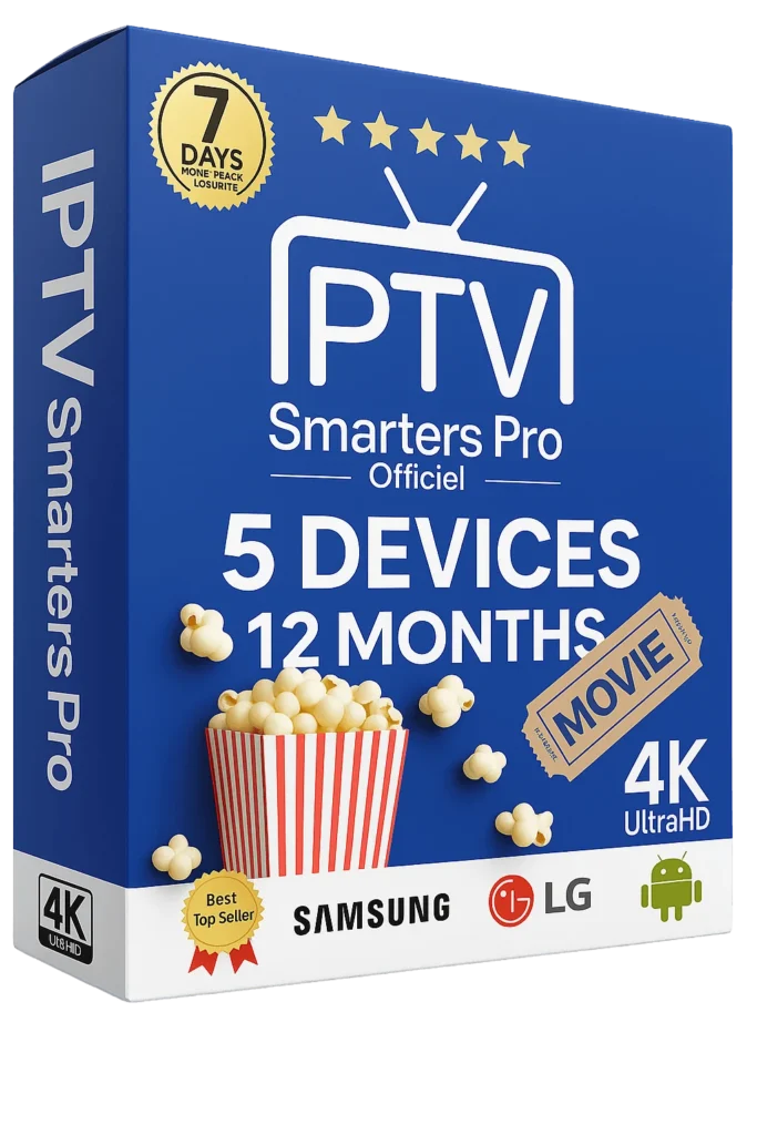 IPTV Smarters Pro subscription for 5 devices over 12 months with 4K support