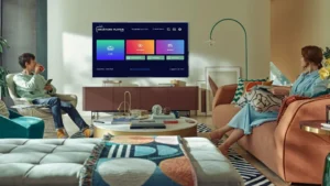 Promotional image for IPTV Smarters Pro showing access to live TV, movies, and series on various smart devices