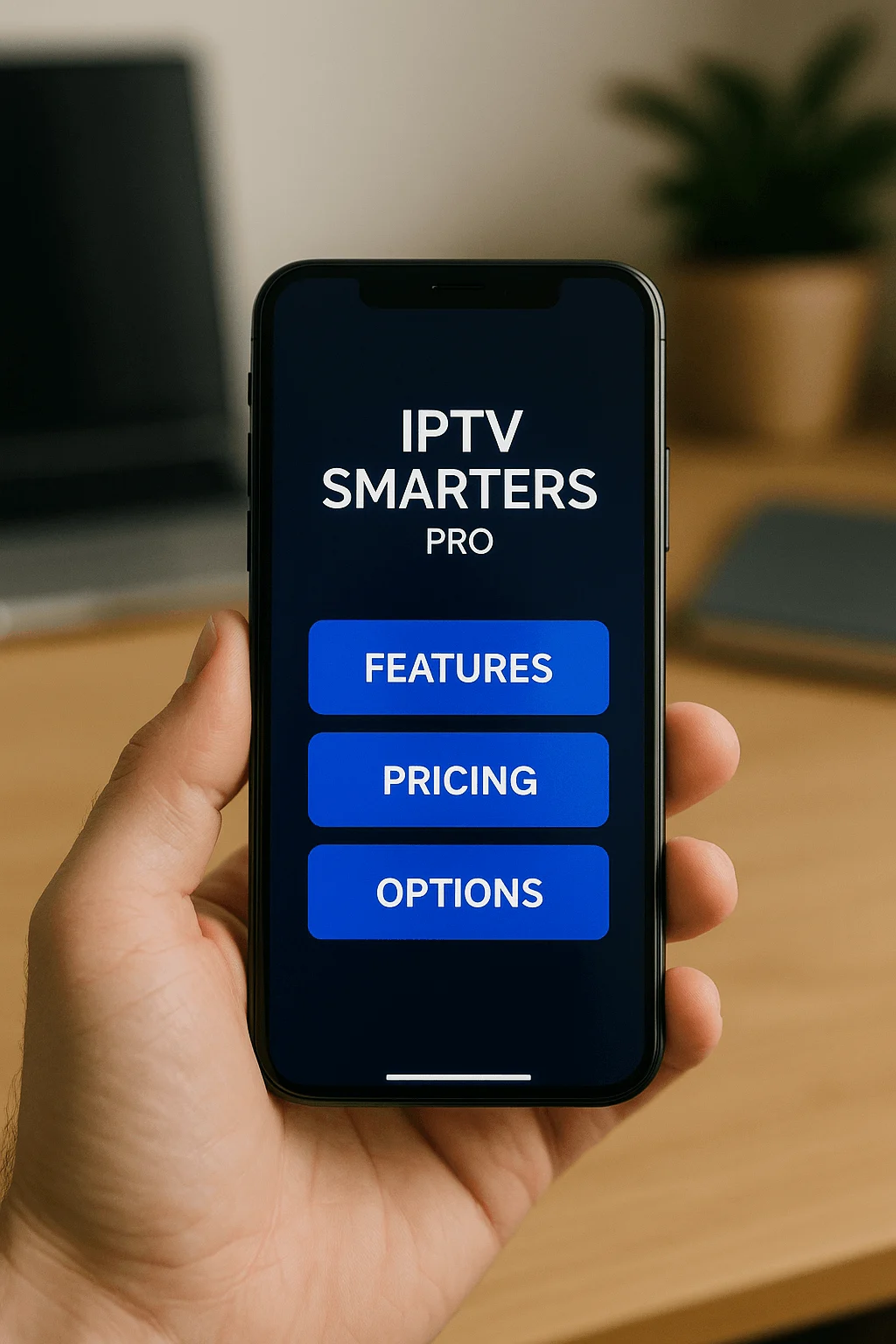 IPTV Smarters Pro features and pricing menu on smartphone