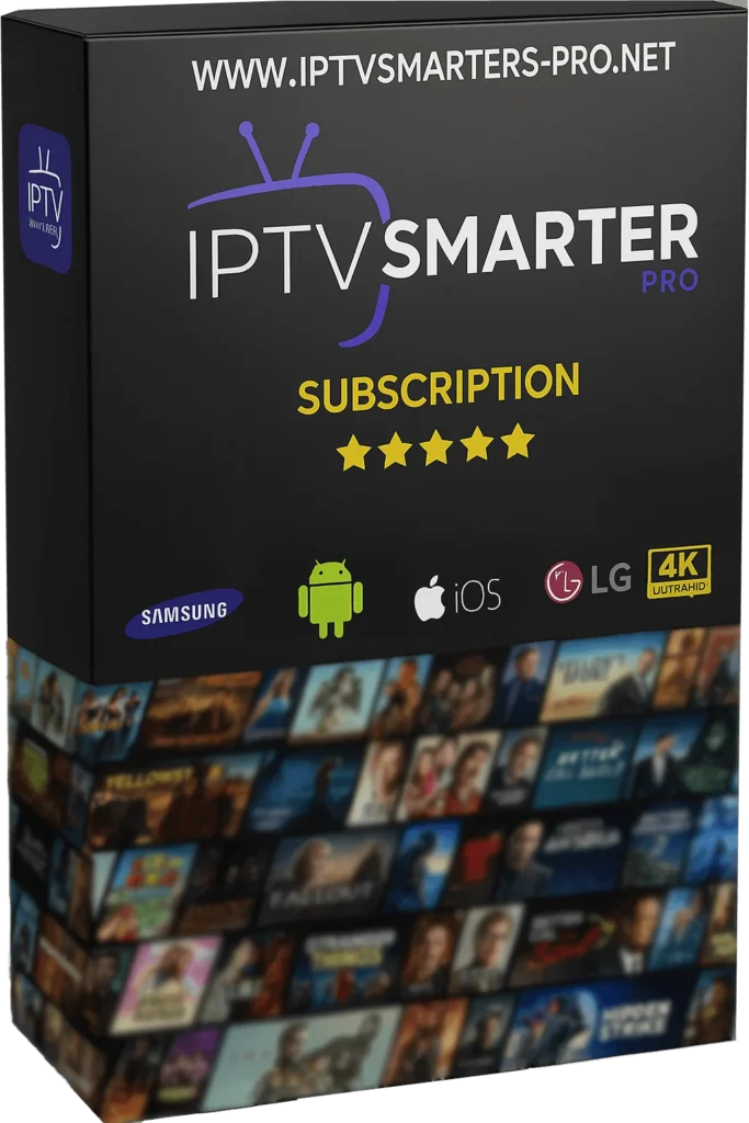 IPTV Smarters Pro subscription box for Smart TV, Android, iOS with 4K streaming compatibility