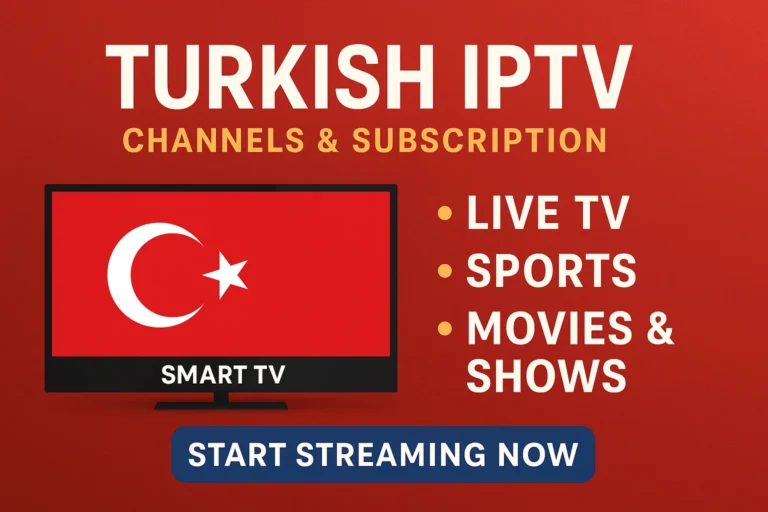 Turkish IPTV displayed on Smart TV and mobile devices with live channels and VOD