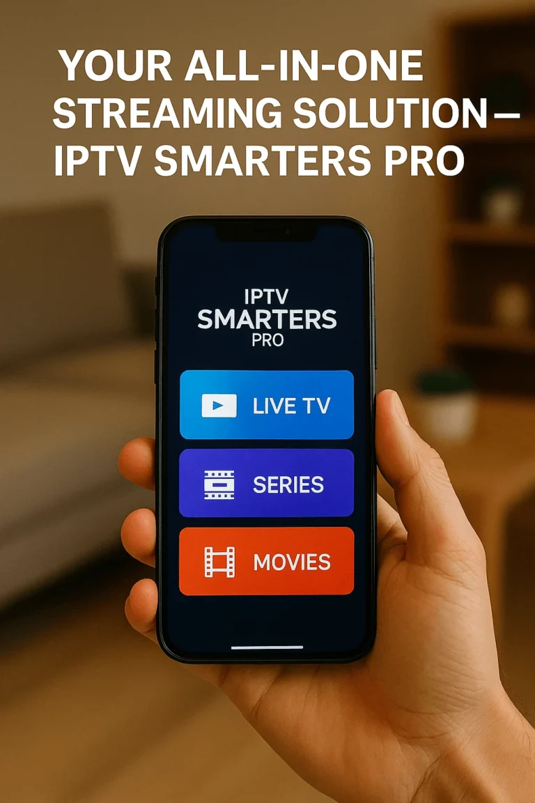 IPTV Smarters Pro app with Live TV, Series, and Movies options on smartphone