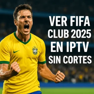 Jugador brasileño celebrando mientras ve FIFA Club 2025 en IPTV sin interrupciones