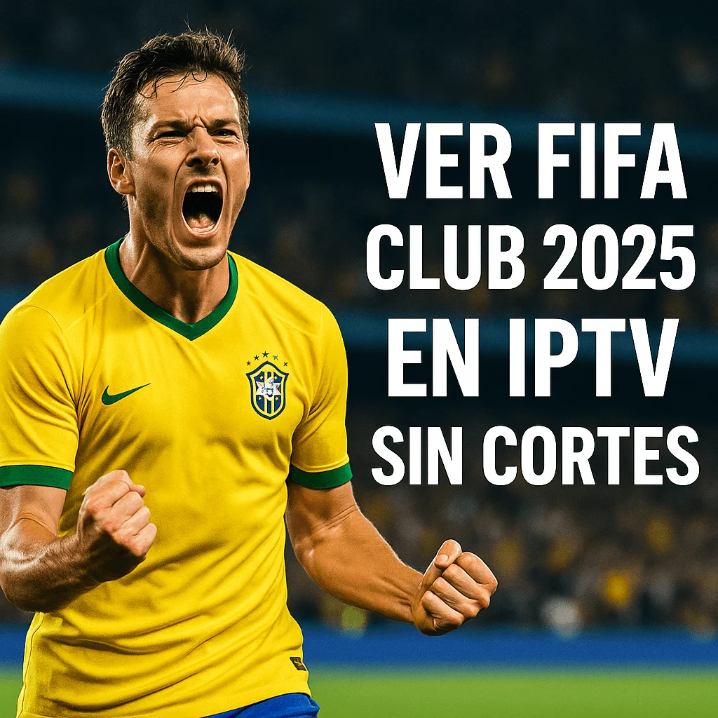Jugador brasileño celebrando mientras ve FIFA Club 2025 en IPTV sin interrupciones
