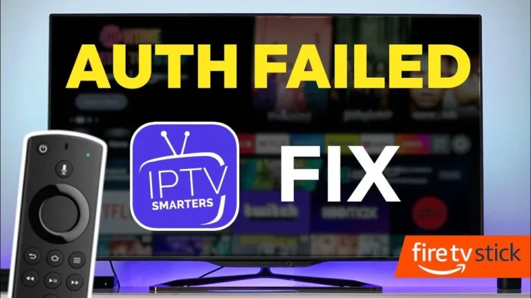 IPTV Smarters Pro Auth Failed error on Fire TV Stick screen with remote