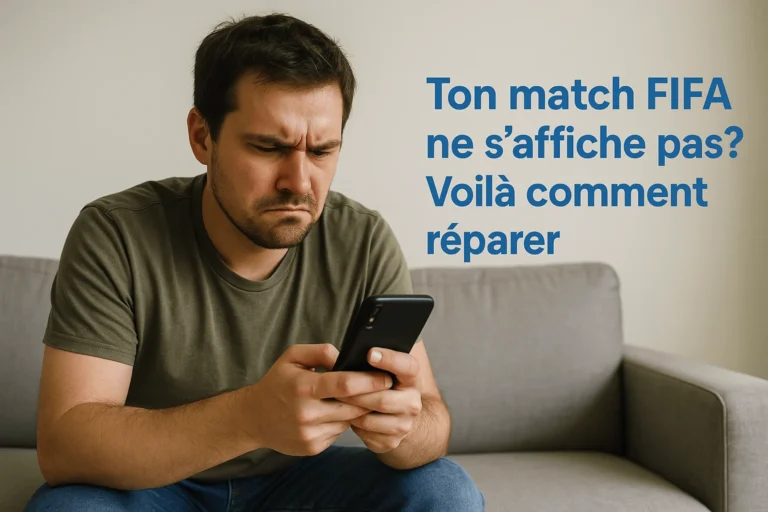 Homme frustré regarde son téléphone – problème FIFA sur IPTV