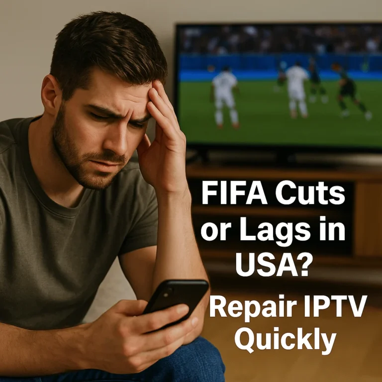 Man frustrated looking at phone, FIFA match on TV in background