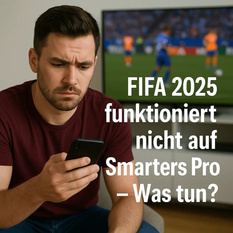 Mann schaut frustriert aufs Handy – FIFA läuft im Hintergrund