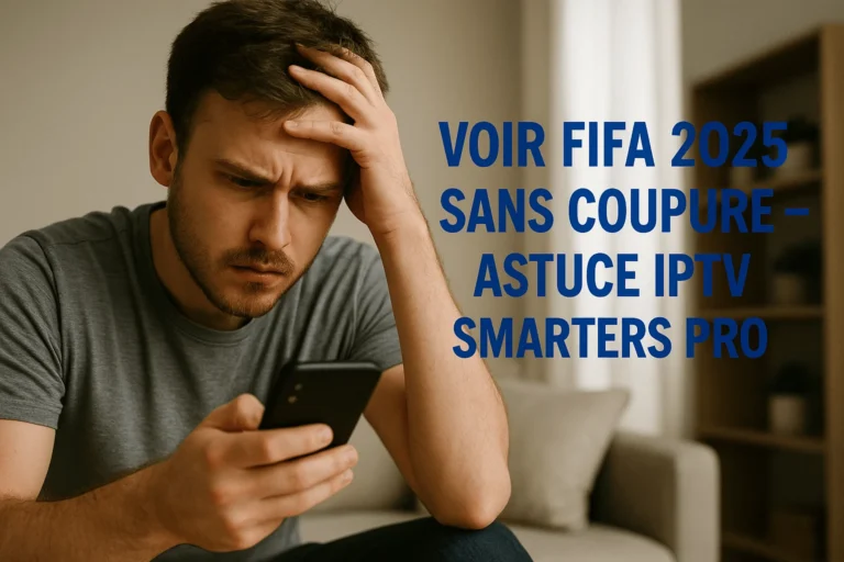 Homme contrarié regarde son téléphone – coupure IPTV pendant FIFA